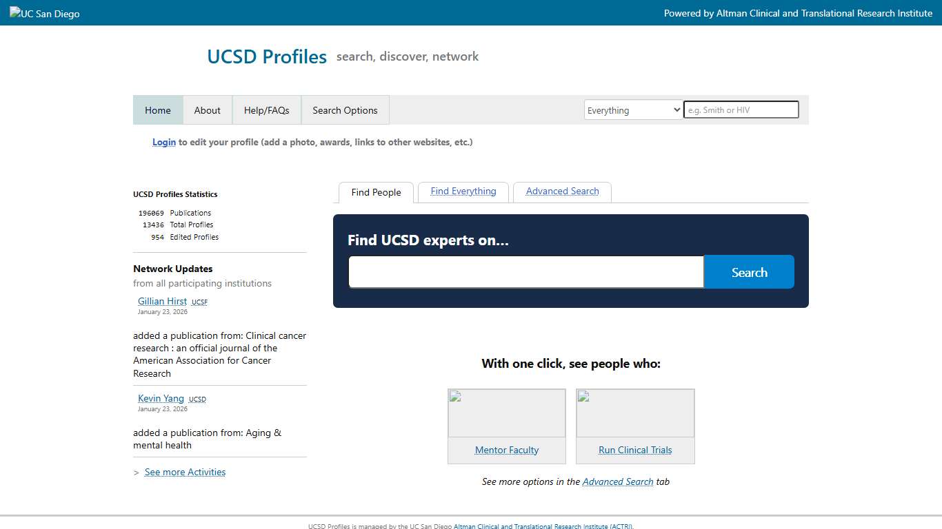 UCSD Profiles • Find/collaborate with leading health researchers